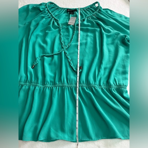 NWT Lane Bryant 3X green blouse, cold shoulder, sheer, cinch waist, braid, boho - Picture 5 of 9